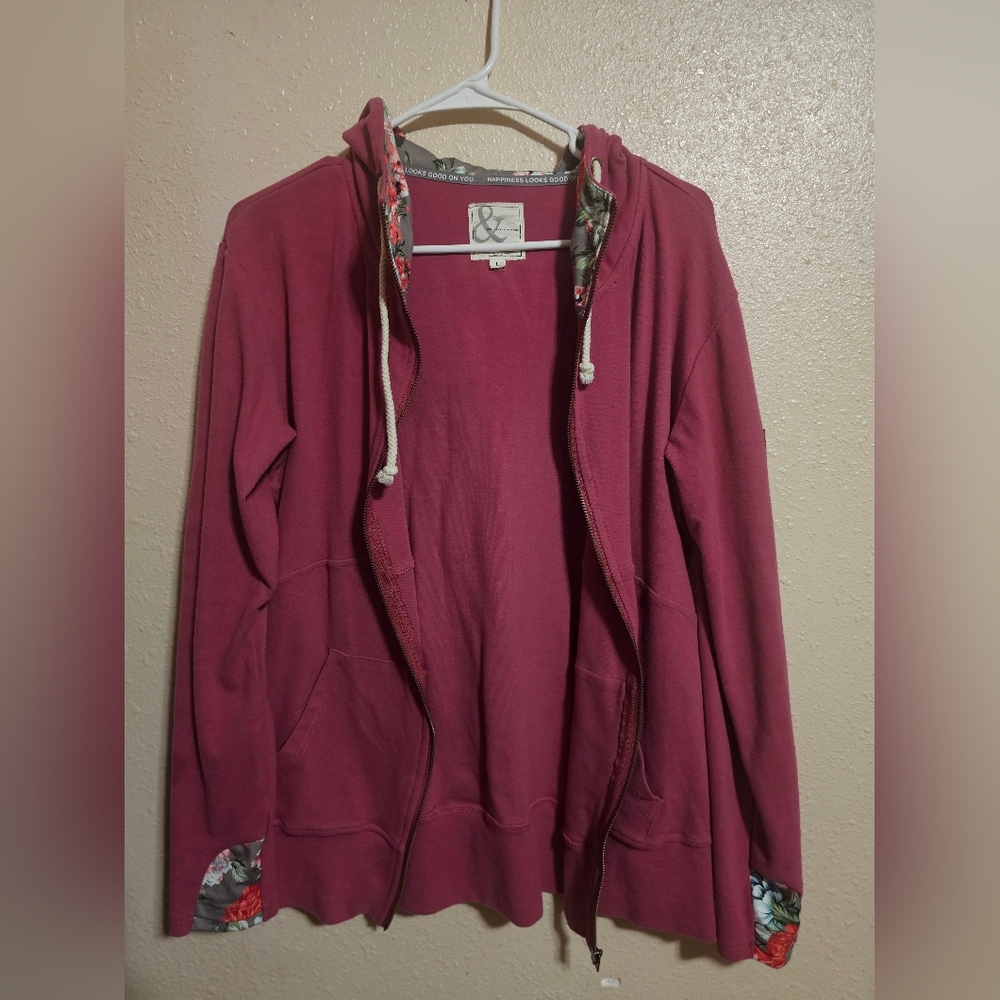 Women's Pink Hoodie with Floral Accents
